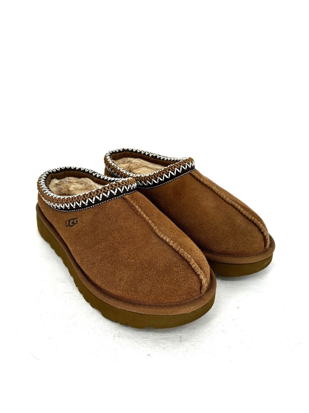 UGG Tasman Slippers Chestnut Brown Suede Shearling Mules Women's Sz 8 Shoes EUC